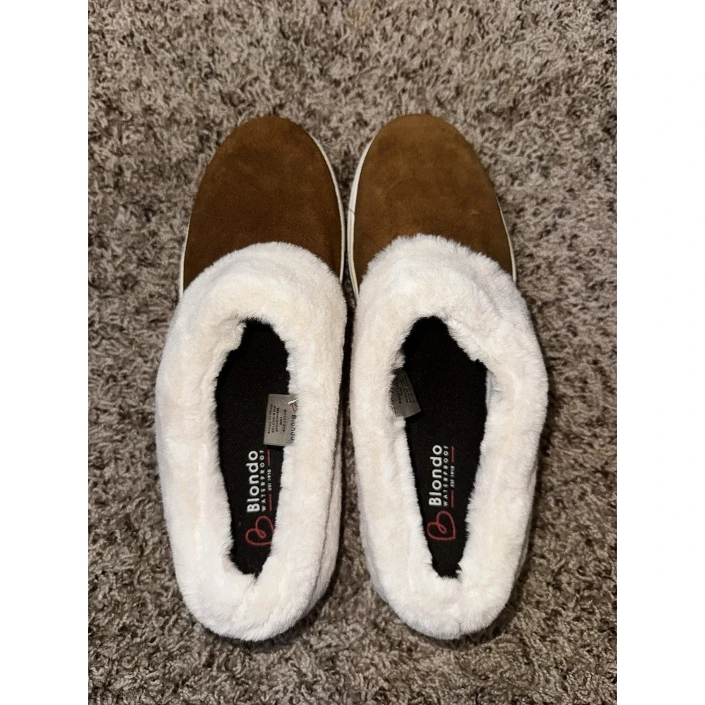 Blondo Suri Waterproof‎ Camel Suede Faux Fur Trim Slip-On Sneaker Size 10 NWOT